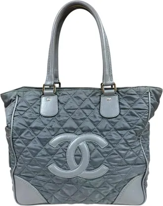 Chanel Gray Nylon Leather Tote Bag (Pre-Owned)