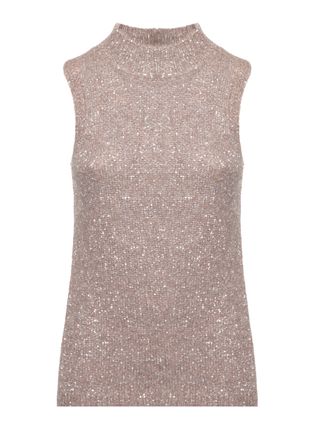 D.exterior Beige Sequined High-Neck Tank Top