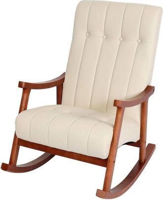 Hhg Silla mecedora 624, sillón mecedora Sillón relax mvg, piel sintética color crema, estructura aspecto nogal