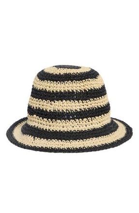 Kate Spade New York awning stripe straw cloche in Natural/Black 102 at Nordstrom Rack