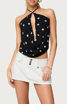 Edikted Cowl Neck Open Back Halter Top in Black-And-White at Nordstrom, Size X-Large