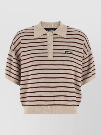 Rotate knit polo shirt striped ribbed hem