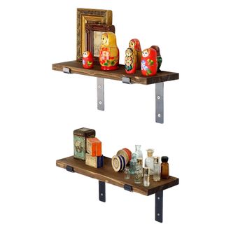 Dmora Estante Rende, 2 Estantes, Madera De Abeto, Hecho A Mano, Set De 2, Estructura Color Negro, 40x14x16h Cm Marr&oacute;n Natural