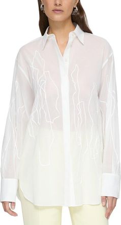 Lafayette 148 New York Embroidered Sheer Oversized Shirt