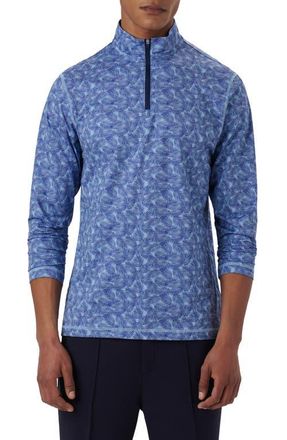 Bugatchi OoohCotton Frond Print Stretch Cotton Quarter Zip Pullover in Air-Blue at Nordstrom, Size Xxx-Large