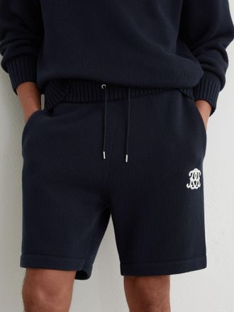 Reiss Navy Monogram-embroidered Relaxed Knit Shorts, Xxl