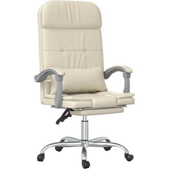vidaXL Silla De Oficina Reclinable Masaje Cuero Sint&eacute;tico Color Crema Vidaxl