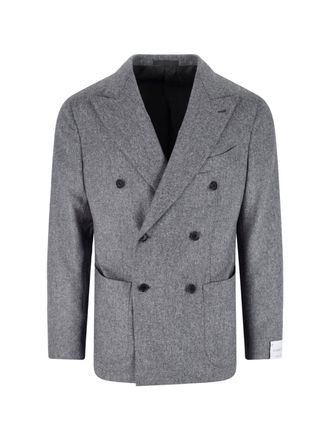 Caruso Grey Wool Double-Breasted Blazer
