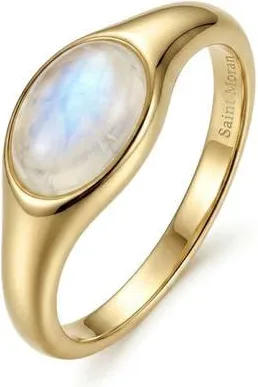 st. Moran 14k Yellow Gold Plated Moonstone Signet Ring in White/gold at Nordstrom, Size 8