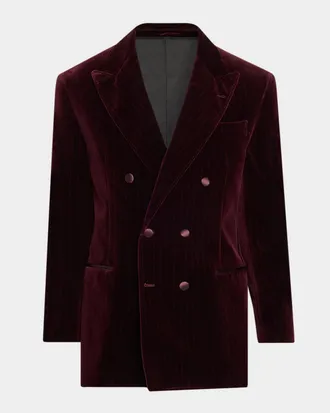 Brunello Cucinelli Men & apos;s Striped Velvet Cotton Blazer