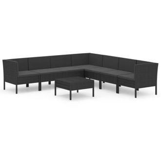 vidaXL 8 Pcs Garden Lounge Set Con Vime Pe Negro