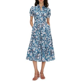 Diane Von F&uuml;rstenberg Queena Tie Belt Stretch Cotton Midi Dress in Bird Of Paradise Ivory at Nordstrom Rack, Size Xx-Small