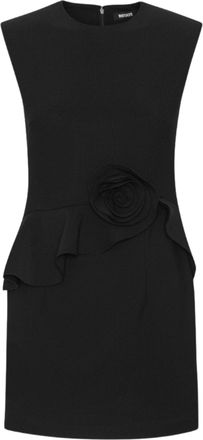 Rotate Black Rose Applique Waist Ruffled Mini Dress