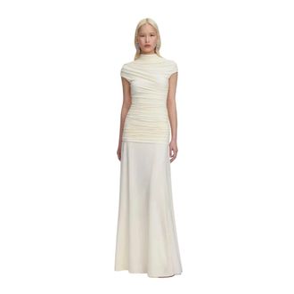Self Portrait Gowns, female, Beige, Size: XS Jersey Draped Maxi Dress