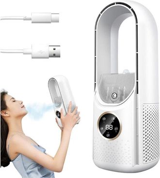 Trade Shop Trade Shop - Ventilador De Mesa Usb Port&aacute;til Multifuncional Humidificador De 6 Velocidades Blanco