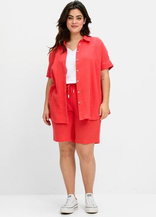 Sheego Bermudas SHEEGO, Damen, Gr. 40, Normalgr&ouml;ssen, rot (hummer), 100% Baumwolle, unifarben, Hosen Bermudas