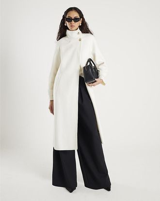 River Island Womens Coat Cream Handmade Wool Blend Funnel Neck - Size 14 UK