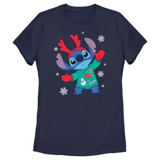 Lilo & Stitch Womens Lilo & Stitch Christmas Outfit Stitch Graphic T-Shirt in Navy Blue at Nordstrom, Size Medium
