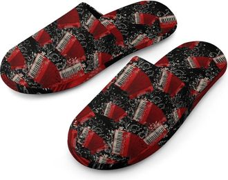 Generic Folk Music Lover Accordion Mens Cozy Memory Foam Slippers Warm Cotton House Shoes Comfy Slipper for Indoor Outdoor