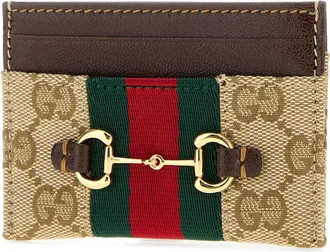 Gucci Womens Gg Canvas With Web Stripe Card Case Beige Polyester Cotton Polyamide Wallet
