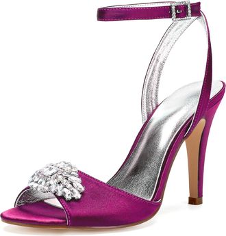 Generic Wedding Bridal Shoes Womens Heeled Sandals Bridal Stiletto Heel Wedding Formal Evening Prom Party Dress Shoes 10.5Cn,Purple,5 UK