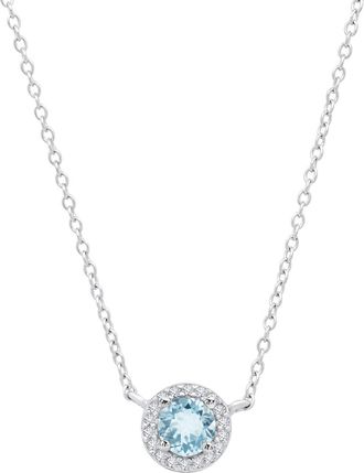 MAX + STONE 925 Sterling Silver Round Gemstone and White Topaz Necklace with 16 inch Chain