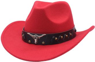 Generic Cowboy Hat for Men and Women Wide Brim Felt Hats with Buckle Band Vintage Western Style Leather Cowboy Hat Fancy Dress Party Costume Accessories Unise