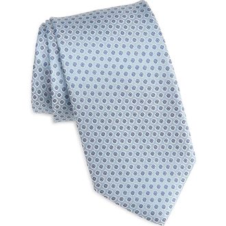 David Donahue Neat Floral Medallion Silk Tie in Sky at Nordstrom