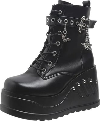 Generic Punk Boots For Women Fashion Punk Goth Platform Heels Wedge Womens Boots Casual Goth Punk Size 43 Womens Shoes(10.5US)
