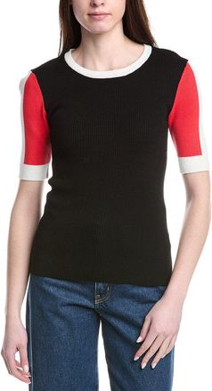 T Tahari Elbow Sleeve Colorblock Rib Pullover