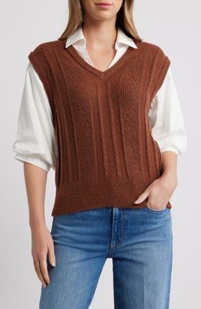 Wit & Wisdom Mixed Media Elbow Sleeve Shirt & Sweater Vest in Copper/Off White at Nordstrom Rack, Size X-Large