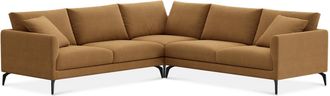 Castlery Lena L-Shaped Sectional Sofa Customized, Caramel Performance Fleece, Matte Black Legs, Spill Resistant, Removable Covers for Sofas, Castlery