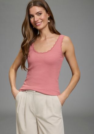 Laura Scott Tanktop LAURA SCOTT, Damen, Gr. 32/34, dunkelrosa, Rippware, Obermaterial: 95% Baumwolle, 5% Elasthan, unifarben, figurbetont h&uuml;ftlang, Rundhals, Tops
