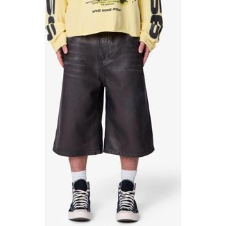 mnml Ultra Baggy Washed Faux Leather Shorts in Black at Nordstrom, Size 30