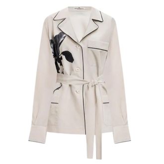 Ermanno Scervino Striped Belted Jacket - female - Ermanno Scervino - Light Jackets - White - S - Jackets