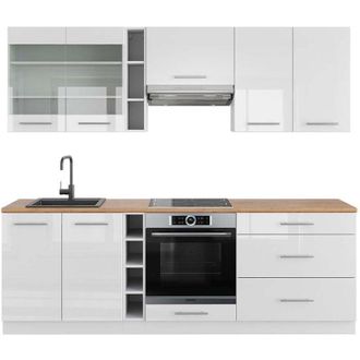 Vicco Mueble De Cocina Fame-line, Blanco Alto Brillo/blanco, 235 Cm, Et Roble