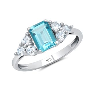 MAX + STONE 10k Yellow or White Gold Gemstone Emerald Cut Birthstone Anniversary Ring
