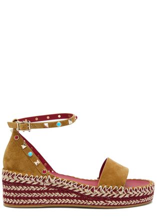 Valentino Garavani Rockstud 45 Suede Wedge Espadrilles - Black - 37 (IT37 / UK4)