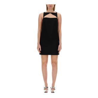 Versace Short Dresses, female, Black, Size: M Wool Blend Straight Mini Dress