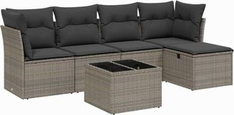 vidaXL Set De Muebles De Jard&iacute;n 6 Pzas Y Cojines Rat&aacute;n Sint&eacute;tico Gris Vidaxl