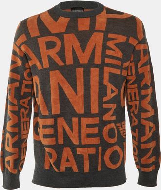 Emporio Armani Grey/orange All Over Logo Knit Sweatshirt