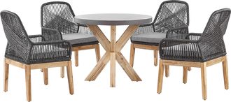 Beliani Conjunto De Comedor Para Jard&iacute;n Cemento Reforzado De Madera Gris Claro Para 4 Personas Mesa Redonda Sillas Negras Dise&ntilde;o Moderno Olbia