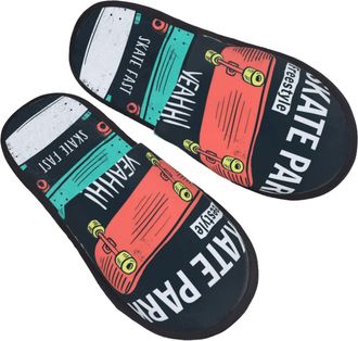 Generic Warm Slipper Skate Board On Blue Home Slipper Comfortable Scuff Slippers Breathable House Shoes For Bedroom Hotel Travel L