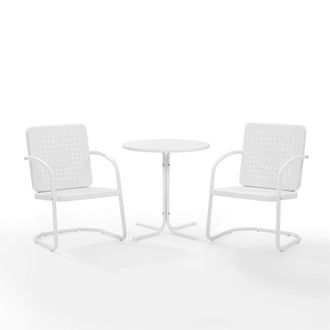 Crosley Furniture Bates 3Pc Outdoor Metal Bistro Set White Gloss /White Satin - Bistro Table & 2 Armchairs