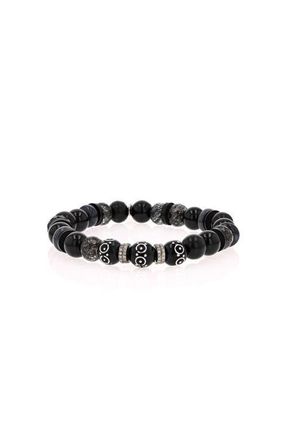 Sheryl Lowe Black Mix 8MM Bead Bracelet With 4 Diamond Rondelles in Black /Sterling Silver at Nordstrom, Size 7.25