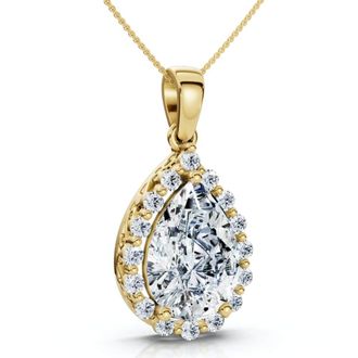 Pompeii3 Certified 3.40Ct Pear Shape Diamond Halo Dangle Penadnt 14k Gold Lab Grown 1