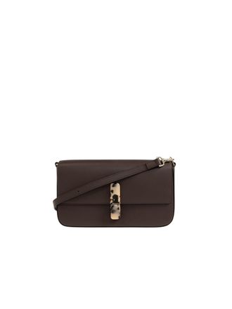 Furla Rectangular Fine Grain Leather Crossbody Bag with Tortoiseshell Buckle