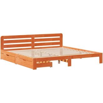 vidaXL Cama Sin Colch&oacute;n Madera Maciza De Pino Marr&oacute;n Cera 180x200 Cm Vidaxl