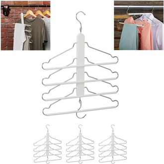 Relaxdays Set 4 Perchas Ahorra Espacio Con Varilla Colgar Pantalones, 4 Colgadores Camisas En 1, Trajes, Madera/metal, Blanco