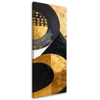 Feeby Cuadro Sobre Lienzo, Abstracci&oacute;n Formas Negro Dorado, 40x120